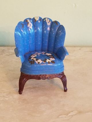 Vintage Renwal Dollhouse Miniatures Blue Painted Chair Made In Usa Plastic