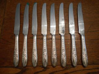 8 National Silver Co.  1937 Rose & Leaf Pattern Dinner Knives Silverplate 793