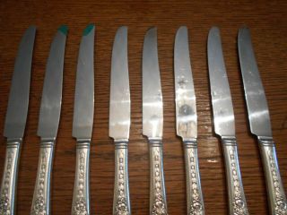 8 National Silver Co.  1937 ROSE & LEAF Pattern Dinner Knives Silverplate 793 2