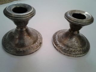 Vintage Pair Crown Sterling Silver Candle Holders Candlesticks 2 1/2 " Weighted
