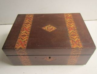 Old Victorian Walnut Wooden Box With Sycamore Inlay