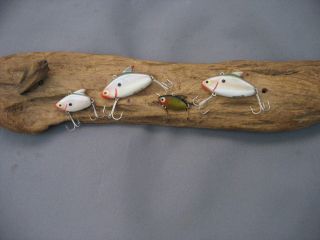 Vintage/antique Fishing Lures - 4 Old Baits - All Heddon Sonics - 3 Sizes - 2 Colors