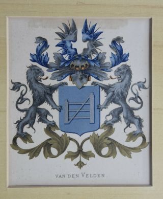 PR Antique Vintage Print Coat of Arms Van Den Velden Van De Wall Repelaer 3
