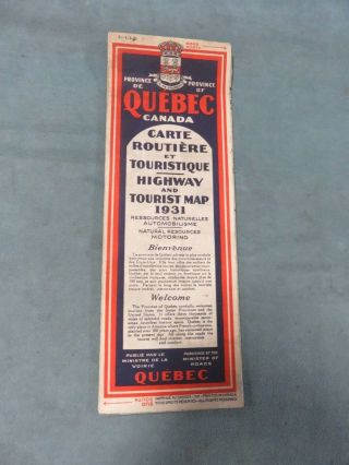 1931 Highway And Tourist Road Map Of Quebec,  Canada,  Large Foldout