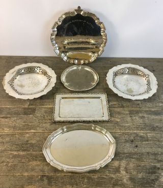Assortment Of Silver Plated Dishes To Include Presentation Salver & More.