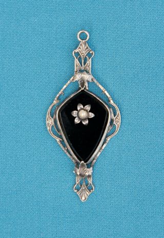 Antique Victorian Jet Black Pendant Sterling Silver With Pearl Signed Swco