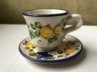 Vintage Tea Cup And Saucer - Mini - Grapes And Lemons - Italian - French - Fine