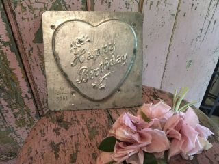 Adorable Antique Metal Candy Mold Happy Birthday Old Finish D