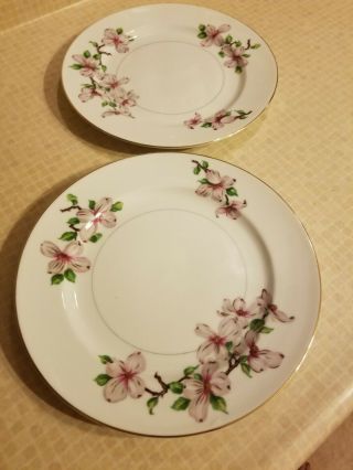 Vintage Hira China Dogwood 10 " Dinner Plates Set Of 2