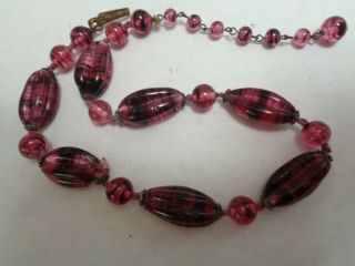 Vintage Antique Hand Knotted Cranberry Murano Glass Beaded Necklace