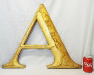 Antique Large 24 " Tall Gold Leaf Wooden Letter " A " Wall Hanging Initial Sign