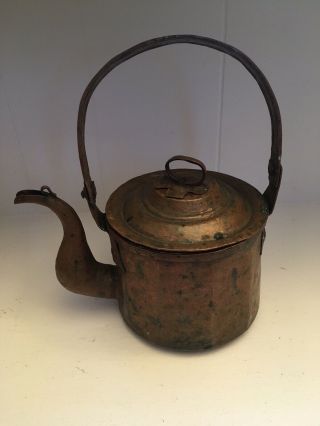 Vtg Antique Primitive Old Copper Tea Pot Coffee Water Kettle