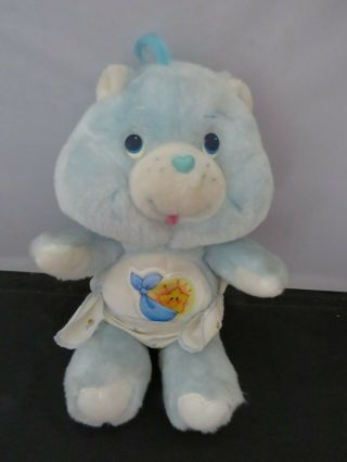 Vintage 1983 Care Bear 11 " Blue Baby Tugs Bear With Diaper Plush Stuffed Animal