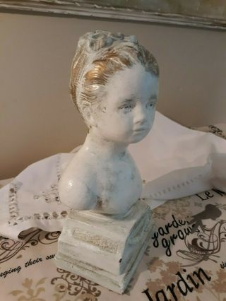 Antique Vintage Chalkware Plaster Young Girl Head Bust Figure Bookend