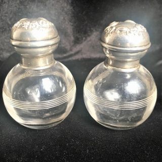 Lovely Antique Pair Small Silver - Topped Scent Bottles Birmingham 1912 W J Myatt