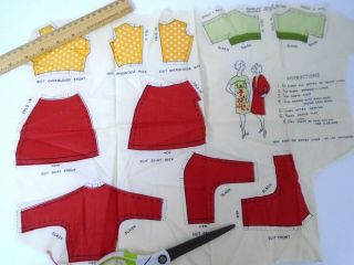 Vintage Barbie 11 - 12 " Fashion Doll Clothes Fabric Panel Cut & Sew 4 Outfits