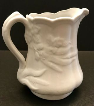 Antique White Ironstone Pitcher Creamer By Meakin.  5” Wheat