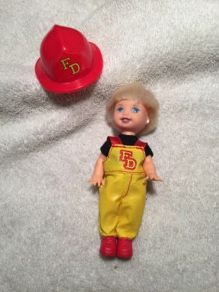 Vintage Kelly Club Tommy Boy Doll Firefighter Mattel Barbie 1994 Blonde 4 " & Hat