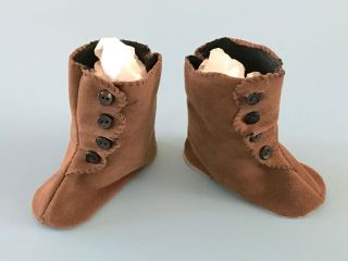 Vintage Doll Shoes Brown Boots For French Or German Bisque