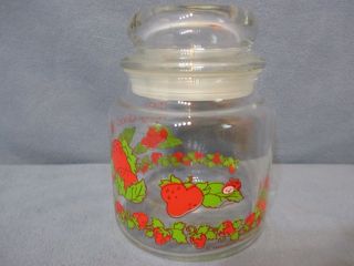 Vintage Anchor Hocking American Greetings Glass Jar Canister Strawberry 5 1/2 