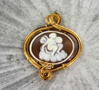 Antique Angel Cameo In 14kt.  Rolled Gold Shell Carved In Italy