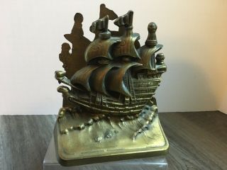 Antique Bronze SHIP Bookends Nautical Ship Sea Sailing Boat,  Cross Pattee Flags 4