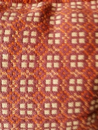 Vintage Welsh Wool Cushion Cover In Shades Of Orange Mustard & Brown 18 " Square