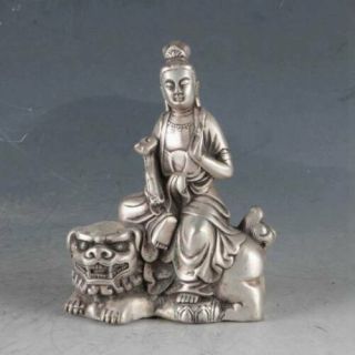 Collectible Decorated Chinese Tibetan Silver Ruyi Kwan - Yin Statue