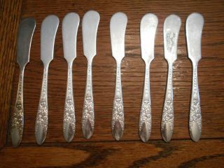 8 National Silver Co.  1937 Rose & Leaf Individual Butter Spreader Knives 794