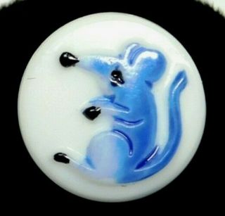 Antique Vtg Button Blue Glass Mouse 1/2 G