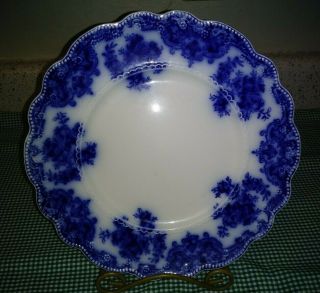 Antique W H Grindley Flow Blue Osborne 9.  5 " Dinner Plates Embossed Dots Flowers