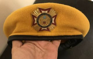 Vintage Veterans Of Foreign Wars Vfw Yellow Hat Beret Army Navy Marine Corp