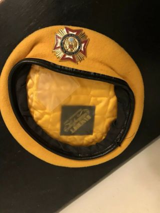Vintage Veterans of Foreign Wars VFW Yellow Hat Beret Army Navy Marine Corp 2