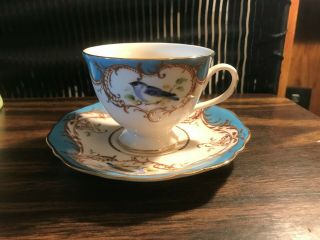 Vintage Tea Cup & Saucers Blue & White Bird Graces Teaware