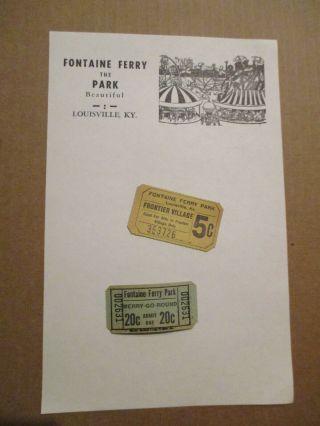 Fontaine Ferry Park Louisville,  Ky.  Notepaper / Tickets