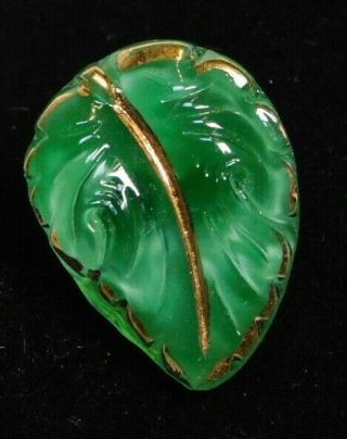 Antique Vtg Button Green & Gold Realistic Moonglow Glass Leaf 9/16 M