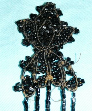 2 pc Antique VICTORIAN FRENCH Jet Beaded FLOWER TRIM For Mourning Clothing 1890s 3