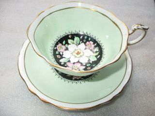 Cup Saucer Paragon Green Floating White Amaryllis In Black Center Pool