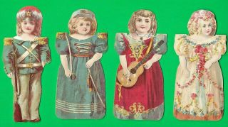 4 Trade Cards Paper Dolls England Mince Meat The Fairy 