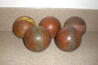 5 Antique Primitive Wood Croquet Ball Outdoor Backyard Game Vintage Wooden Balls