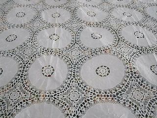 Lovely Vintage Tablecloth With White Work Embroidery And Crochet Lace 65 " X 53 "