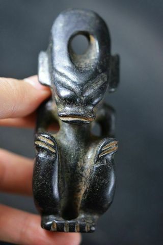 Chinese Hongshan Culture Magnet Jade Stone Carved Sun God Amulet Pendant J29