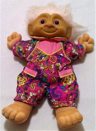Vintage Large Treasure Troll Soft Body Plush Doll Pink Hair Pink Eyes 12 "