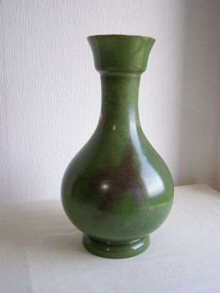 Large antique milk glass hyacinth vase hand painted with poppies on green ground 3