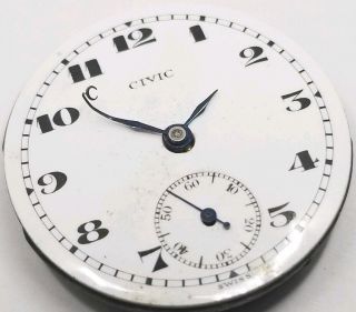 Civic 7j Antique Swiss Pocket Watch Movement With Dial 30 Mm F1202