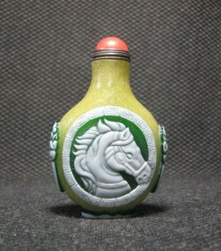 Tradition Chinese Glass Carve Horse Head Design Snuff Bottle///////. 3