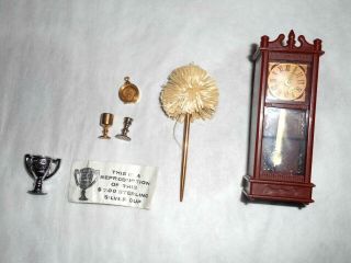 Vintage Dollhouse Miniature Japan Wind - Up Grandfather Clock Talker Trophy & More