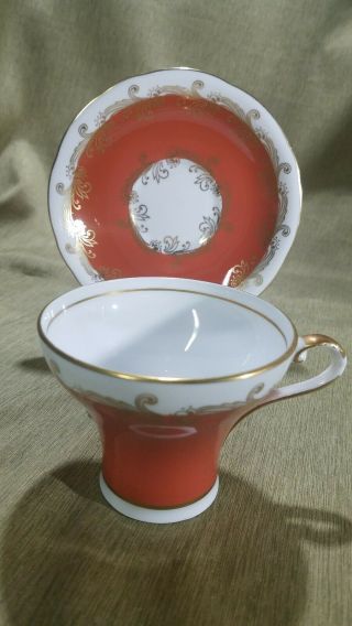 Vintage Aynsley Fine English Bone China Tea Cup And Saucer,  Orange And Gold