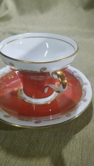 VINTAGE AYNSLEY FINE ENGLISH BONE CHINA TEA CUP AND SAUCER,  ORANGE AND GOLD 5