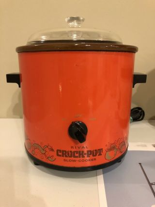 Antique Vintage Rival Crock Pot 3.  5 Qt Slow Cooker Retro Orange M 31002 W/ Lid